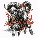 Trash Polka "Furious Ram Emerging From The Sea Of Fire. Planet Mars In The Background." Tattoo Design Idea tattoo design idea
