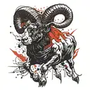 Trash Polka "Furious Ram Emerging From The Sea Of Fire. Planet Mars In The Background." Tattoo Design Idea tattoo design idea