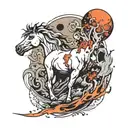 Trash Polka "horse Emerging From The Sea Of Fire. Planet Mars In The Background." Tattoo Design Idea tattoo design idea