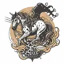 Trash Polka "horse Emerging From The Sea Of Fire. Planet Mars In The Background." Tattoo Design Idea tattoo design idea
