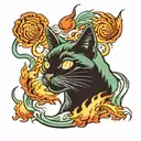 Japanese "Cat With Mint Colored Fire Coming From Mouth" Tattoo Design Idea tattoo design idea