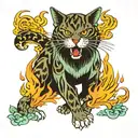 Japanese "Cat With Mint Colored Fire Coming From Mouth" Tattoo Design Idea tattoo design idea