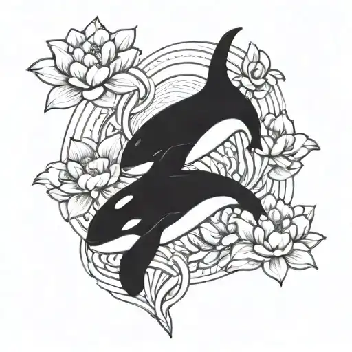 orca and lotus flower blooming tattoo design idea