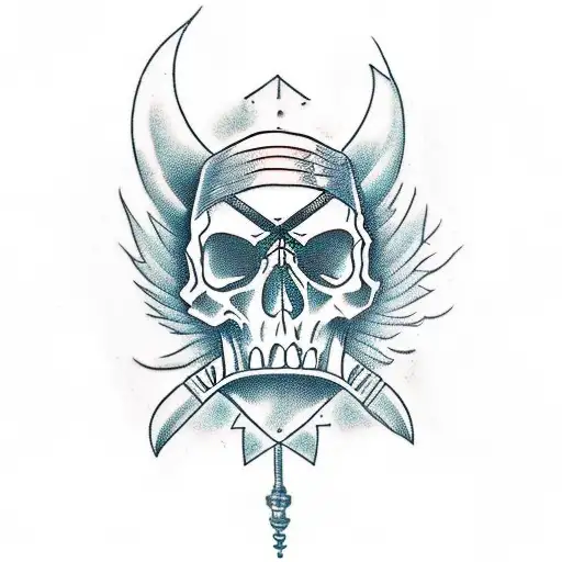 skull with dagger, or motorcycle, or plane, freedom tattoo design idea