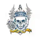 skull with dagger, or motorcycle, or plane, freedom tattoo design idea