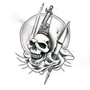 skull with dagger, or motorcycle, or plane, freedom tattoo design idea