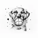 A dog catching a soccer ball in its mouth tattoo design idea