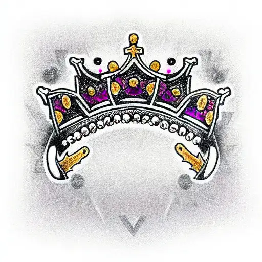 kings crown with crystals and roses tattoo design idea