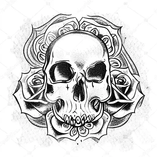star skull rose fire   tattoo design idea
