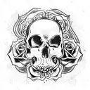 star skull rose fire   tattoo design idea