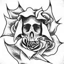 star skull rose fire   tattoo design idea