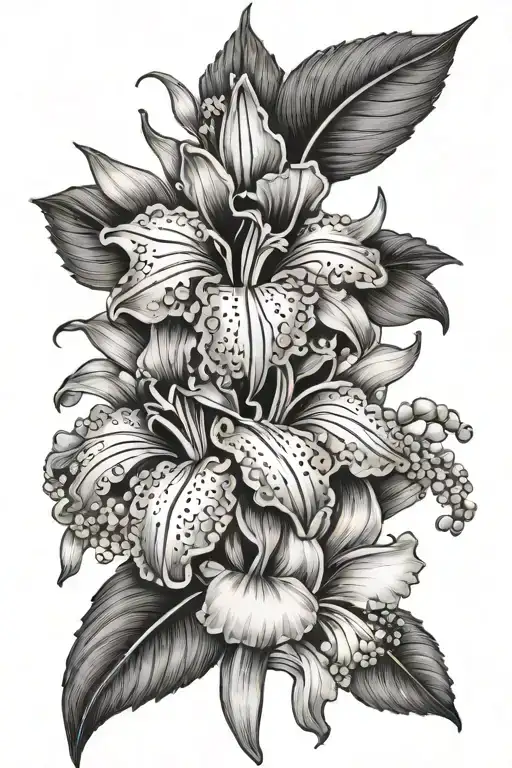 iris, chrysanthemum, lily of the valley, daffodil   tattoo design idea