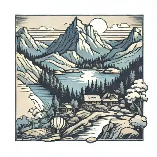 blue ridge mountains panorama tattoo design idea
