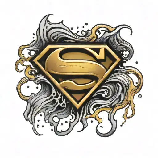 Melting black and gold superman logo combined tattoo design idea