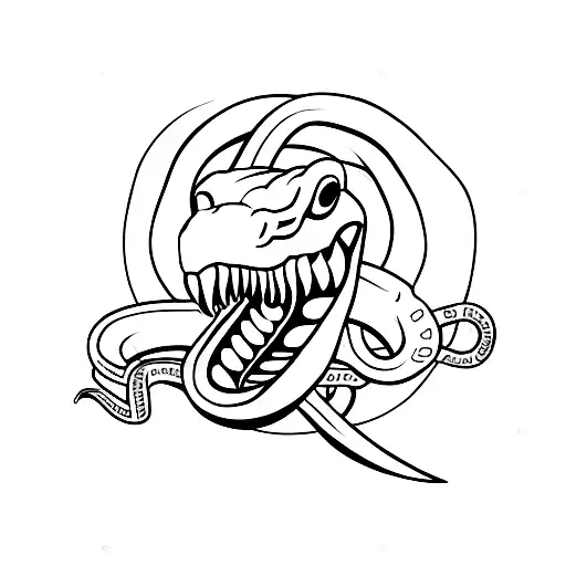 snake with a dagger in mouth tattoo design idea