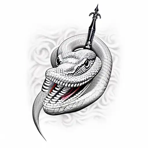 snake with a dagger in mouth tattoo design idea