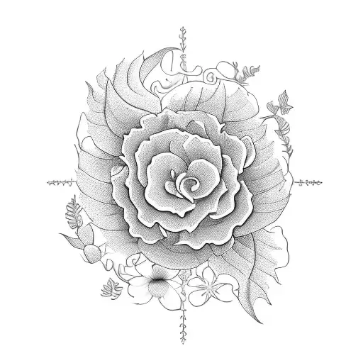 A botanical garden with a variety of plants and flowers intertwined together tattoo design idea