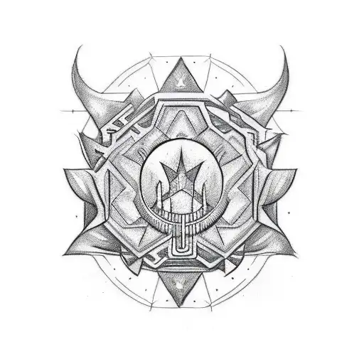 Create a sketch-style tattoo of a Mimarlık tasarım dizayn sanat tool forming the shape of a Besiktas symbol tattoo design idea