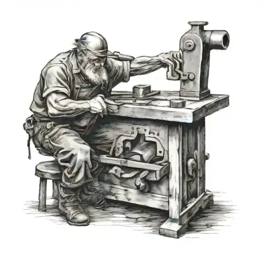 blacksmith working with hammer on anvil tattoo design idea