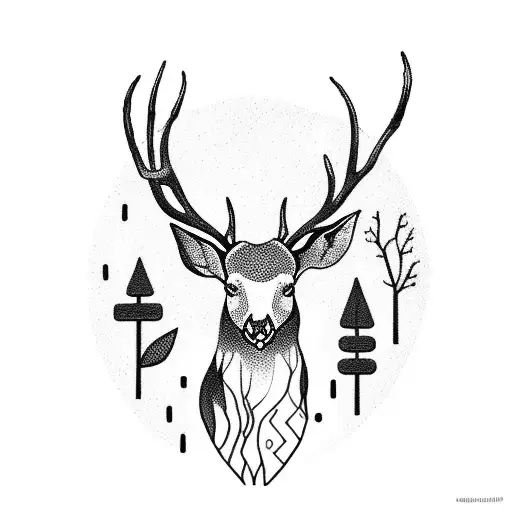 Silhouette of a deer in a forest tattoo design idea