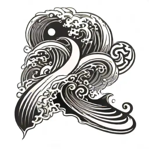 A wave pattern incorporating musical symbols and surfboards tattoo design idea
