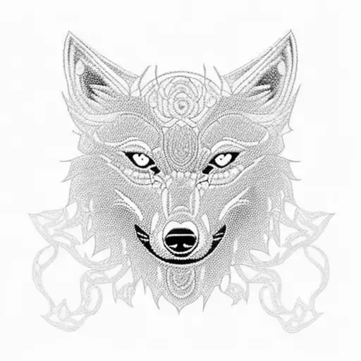 A tattoo of a wolf's head made entirely of intricate stitch patterns, symbolizing resilience and strength tattoo design idea