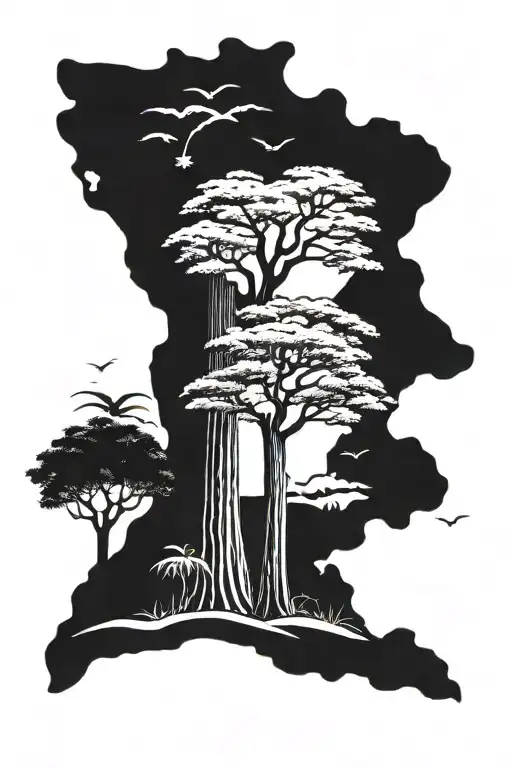 Madagascar island outline with baobabs, tribal design tattoo design idea