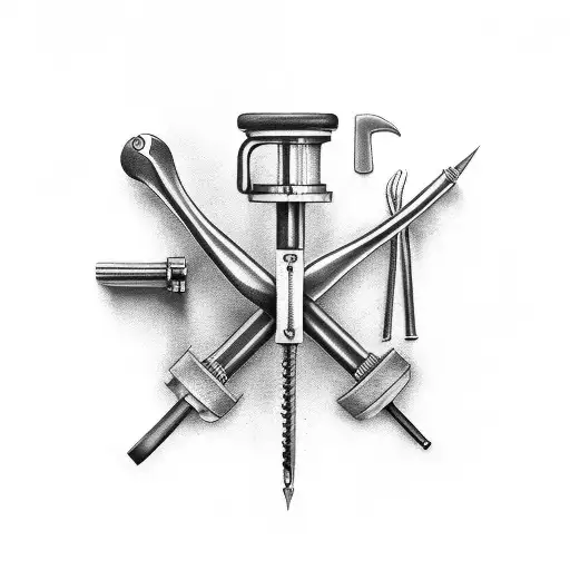 A realistic black and grey tattoo of a mechanic's tools tattoo design idea