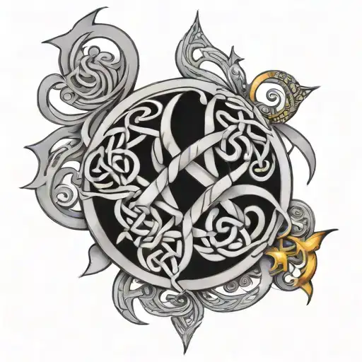 A Celtic knotwork design incorporating elements of fire and family symbols, representing the interconnectedness of your passions and heritage tattoo design idea