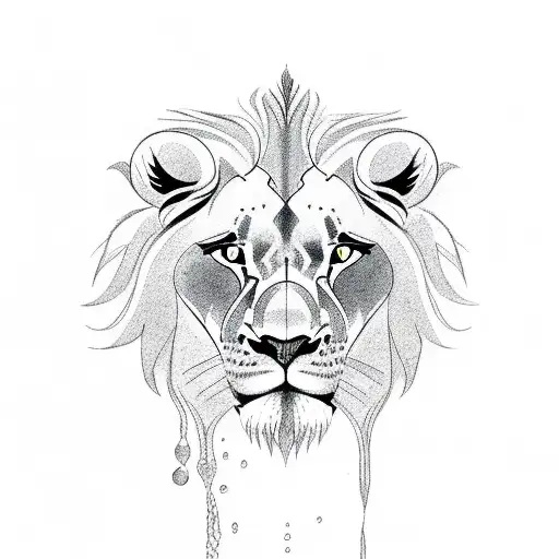 cub looking in water reflection Lion tattoo design idea