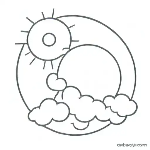 A round tattoo. Half a sun on the left. A rain cloud on the top right. Rain on the bottom right. tattoo design idea