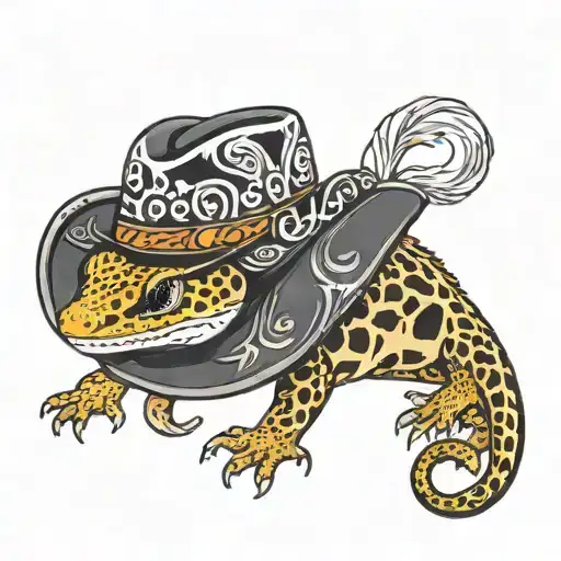 leopard gecko like a cowboy hat tattoo design idea