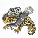 leopard gecko like a cowboy hat tattoo design idea