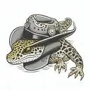 leopard gecko like a cowboy hat tattoo design idea