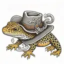 leopard gecko like a cowboy hat tattoo design idea