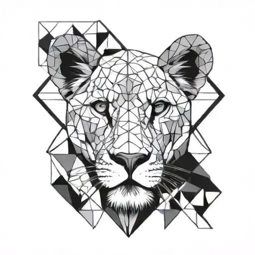 lioness head with minimal details and lines around tattoo design idea
