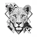 lioness head with minimal details and lines around tattoo design idea