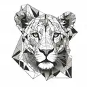 lioness head with minimal details and lines around tattoo design idea