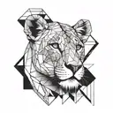 lioness head with minimal details and lines around tattoo design idea