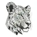 lioness head with minimal details and lines around tattoo design idea