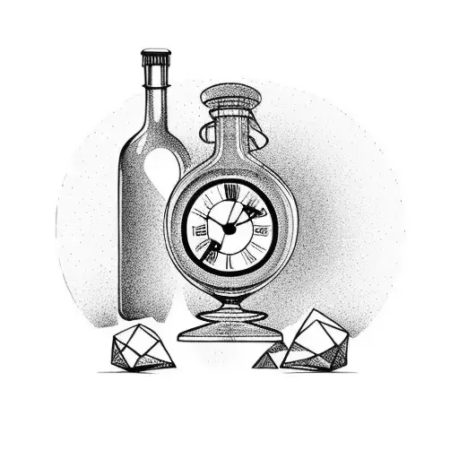 Hour glass with clock on the top bottle and sand below tattoo design idea