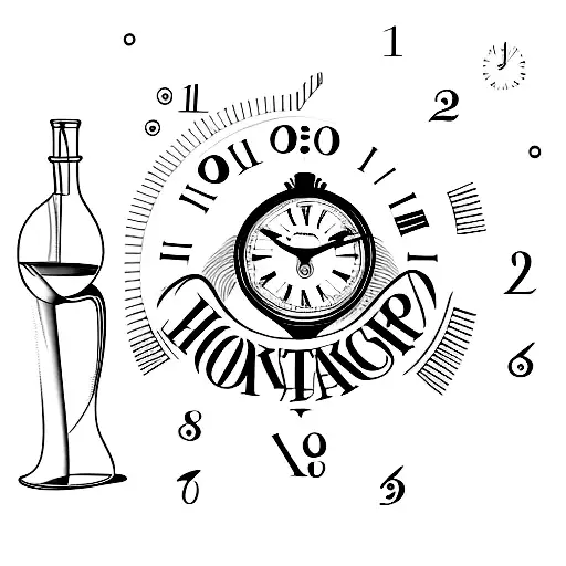 Hour glass with clock on the top bottle and sand below tattoo design idea