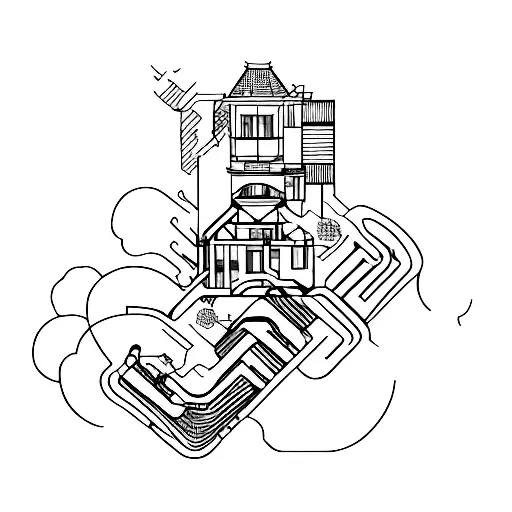 architectural 2d drawings of a building for arm tattoo  tattoo design idea