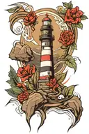Lighthouse rocks sea and dates  tattoo design idea