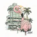 a flamingo smoking a blunt infront of the B & T hotel on the beach giving the finger smiliing with caption saying byeeee tattoo design idea