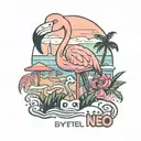 a flamingo smoking a blunt infront of the B & T hotel on the beach giving the finger smiliing with caption saying byeeee tattoo design idea