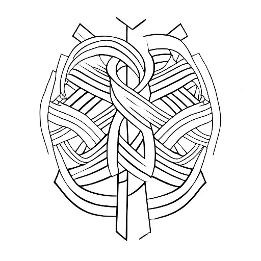 cross with cancer ribbon around it tattoo design idea