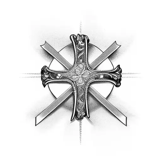 cross with cancer ribbon around it tattoo design idea