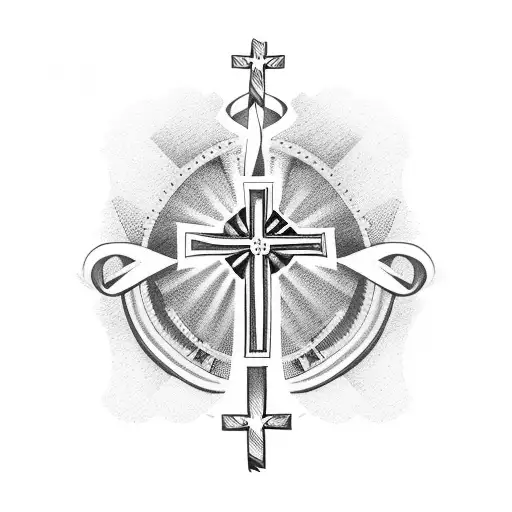 cross with cancer ribbon around it tattoo design idea
