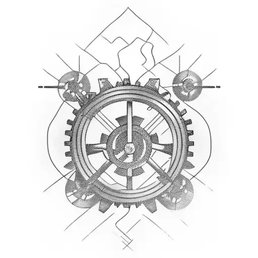 Mechanical cross with a cancer ribbon as gears tattoo design idea